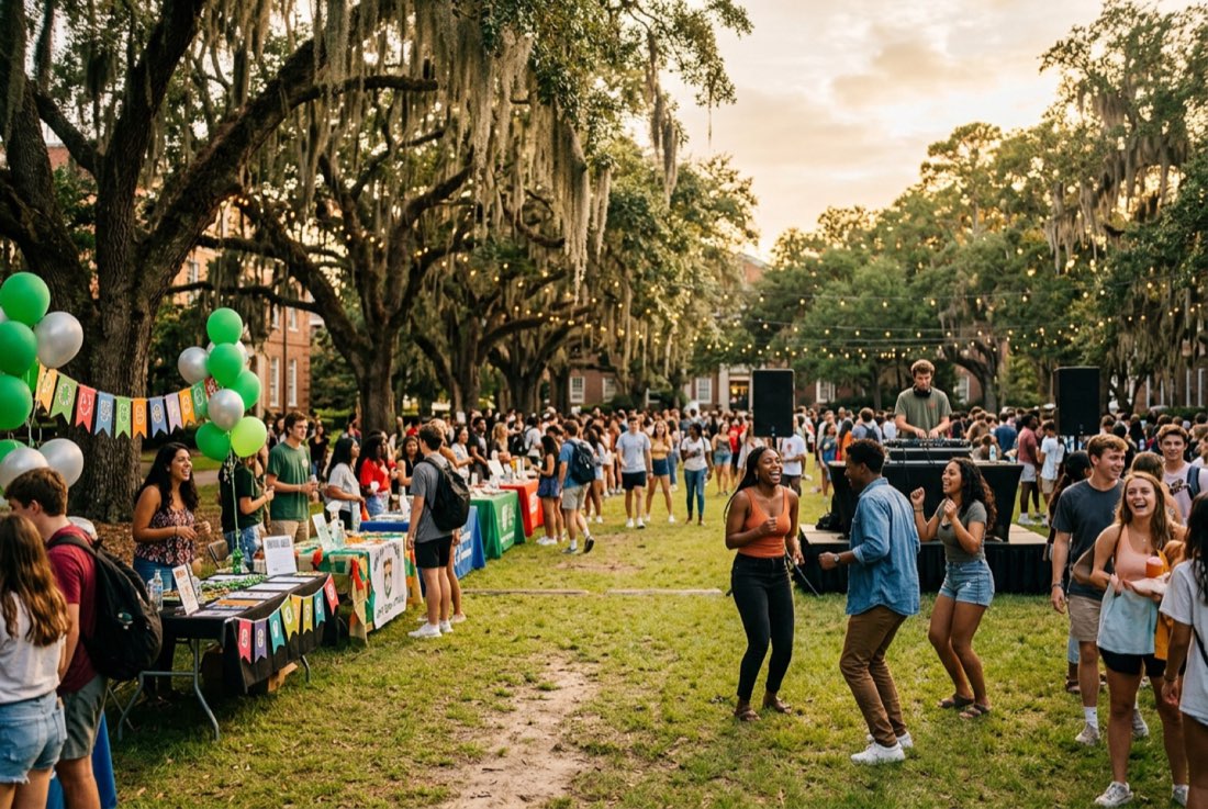 Students celebrating Welcome Week on the quad