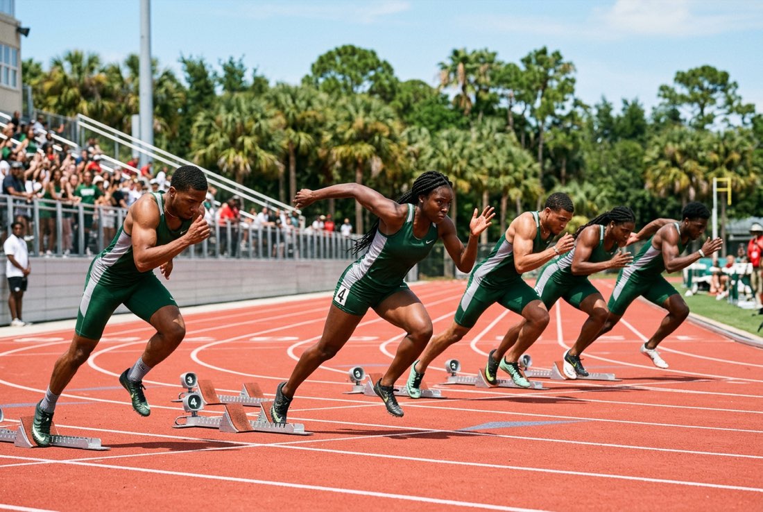 Hawks sprinters exploding out of the starting blocks